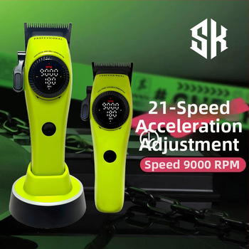 Подстригвач за коса със безчетков мотор, лезвие от титиева сплав, 21-степенна плавно стесняваща леза, 9000 RPM, вградена батерия 2000–4000 mAh