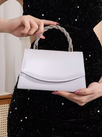 Вечерна чанта с кристали, PU материал, вертикална квадратна форма, магнитно закопчаване, полиестерна подплата, вътрешен джоб за ID