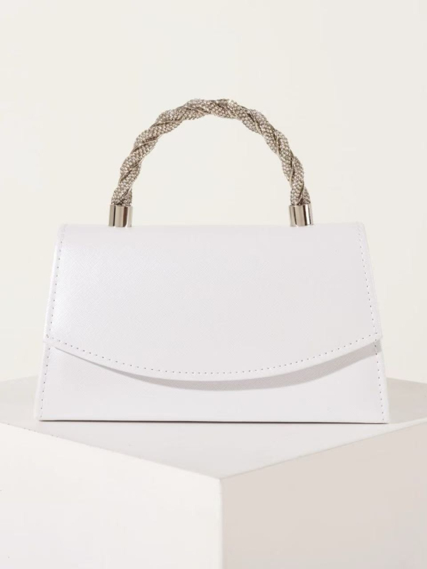 Вечерна чанта с кристали, PU материал, вертикална квадратна форма, магнитно закопчаване, полиестерна подплата, вътрешен джоб за ID