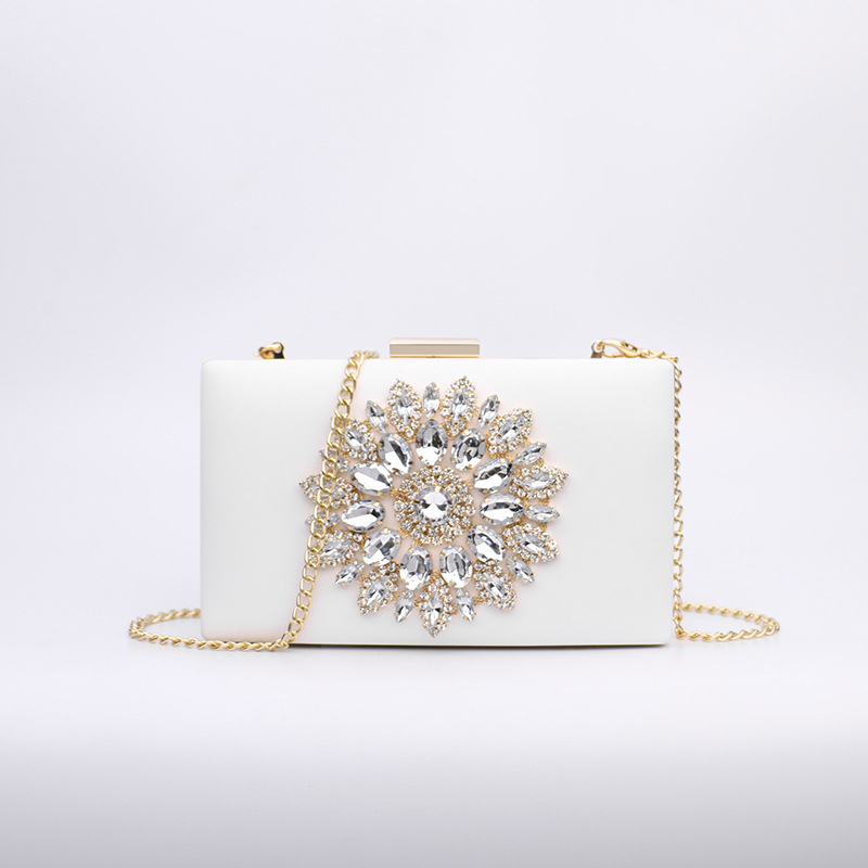 Večernja clutch s dijamantima – PU koža, kutijasti stil, ručna izrada, vodoravni kvadratni oblik, mehaničko zaključavanje