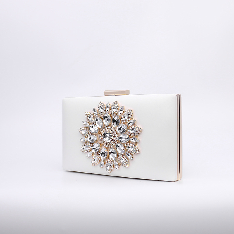 Večernja clutch s dijamantima – PU koža, kutijasti stil, ručna izrada, vodoravni kvadratni oblik, mehaničko zaključavanje