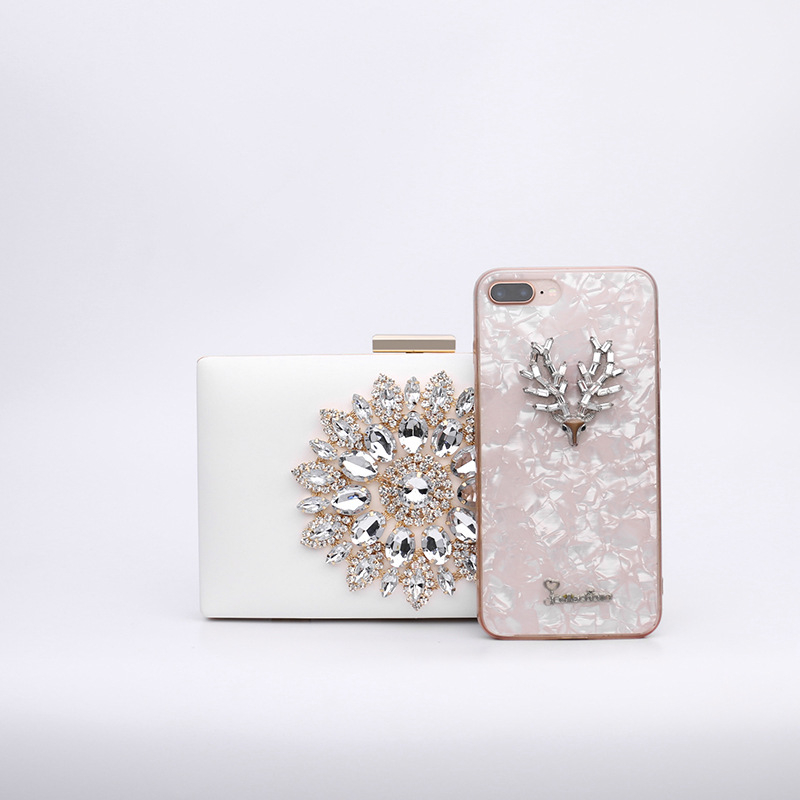 Večernja clutch s dijamantima – PU koža, kutijasti stil, ručna izrada, vodoravni kvadratni oblik, mehaničko zaključavanje