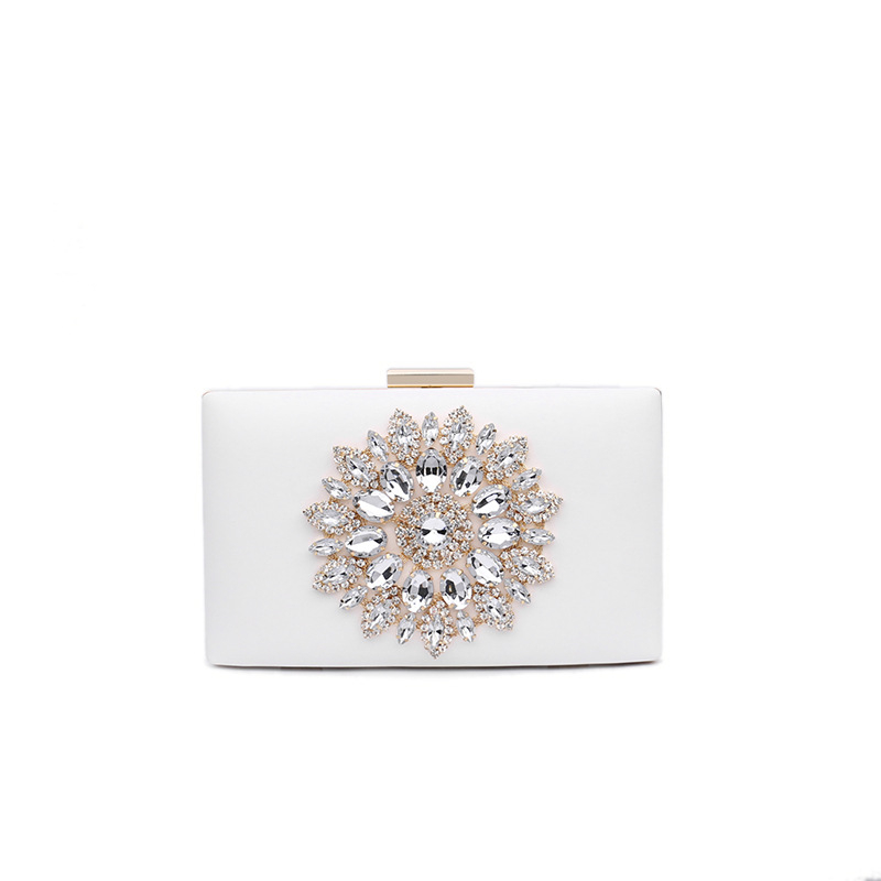 Večernja clutch s dijamantima – PU koža, kutijasti stil, ručna izrada, vodoravni kvadratni oblik, mehaničko zaključavanje