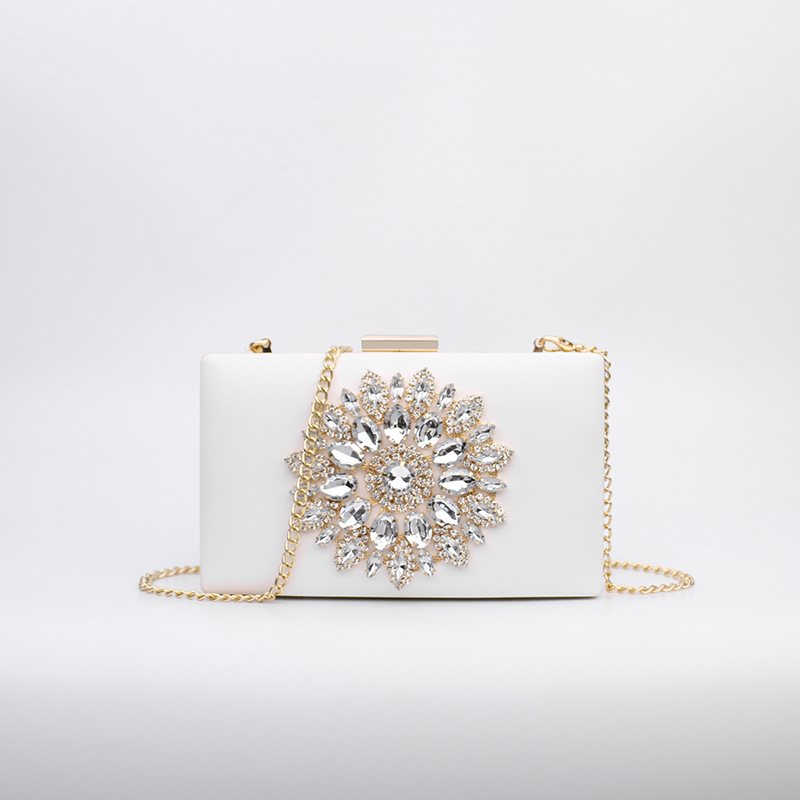 Večernja clutch s dijamantima – PU koža, kutijasti stil, ručna izrada, vodoravni kvadratni oblik, mehaničko zaključavanje