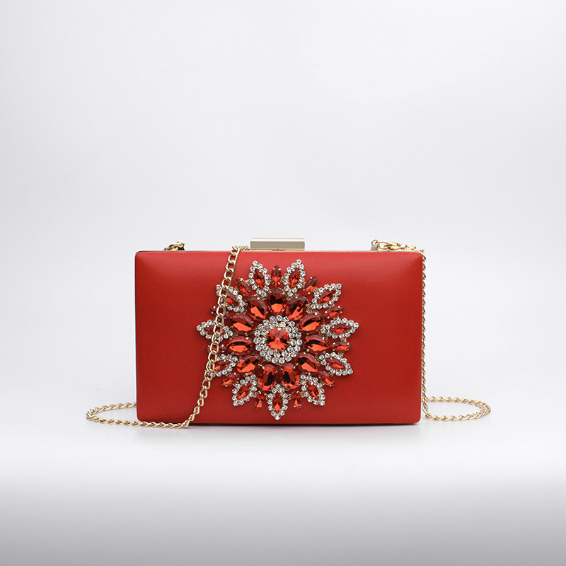 Večernja clutch s dijamantima – PU koža, kutijasti stil, ručna izrada, vodoravni kvadratni oblik, mehaničko zaključavanje