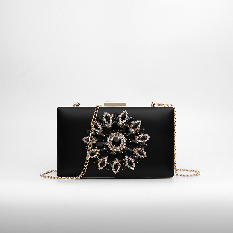 Večernja clutch s dijamantima – PU koža, kutijasti stil, ručna izrada, vodoravni kvadratni oblik, mehaničko zaključavanje
