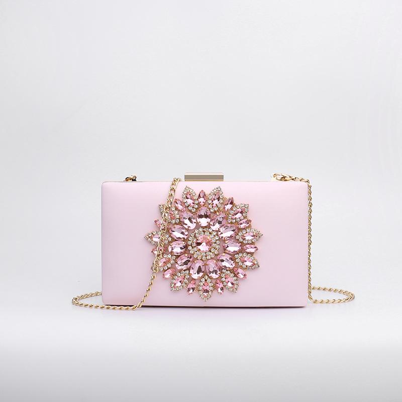 Večernja clutch s dijamantima – PU koža, kutijasti stil, ručna izrada, vodoravni kvadratni oblik, mehaničko zaključavanje