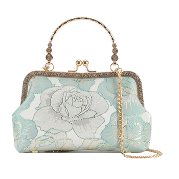 Ръчна чанта от жакардова тъкан със закопчаване и джоб за мобилен телефон - стил национален тренд.