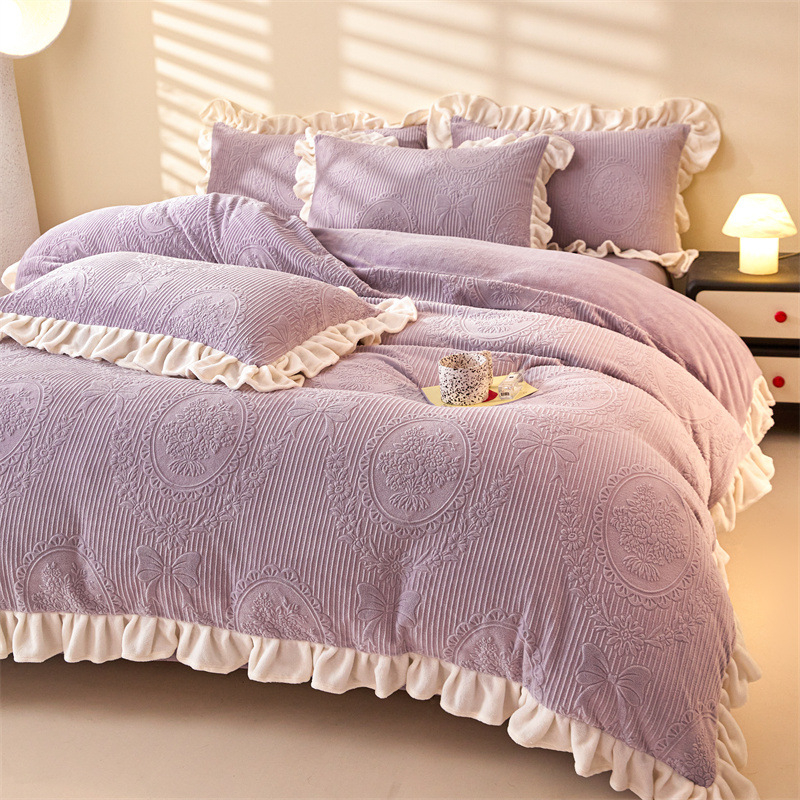 Milk Velvet Coral Fleece Jacquard szövésű Négy Részes ágyneműhuzatkészlet téli használatra