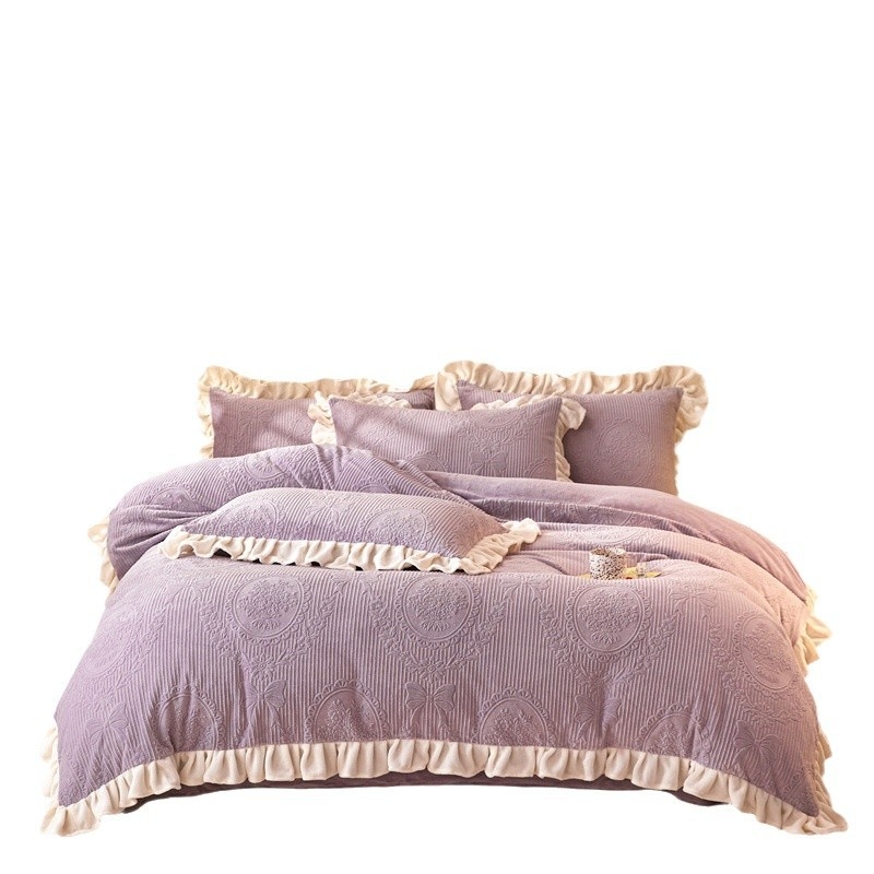 Milk Velvet Coral Fleece Jacquard szövésű Négy Részes ágyneműhuzatkészlet téli használatra