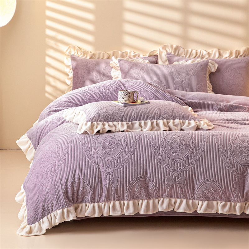 Milk Velvet Coral Fleece Jacquard szövésű Négy Részes ágyneműhuzatkészlet téli használatra