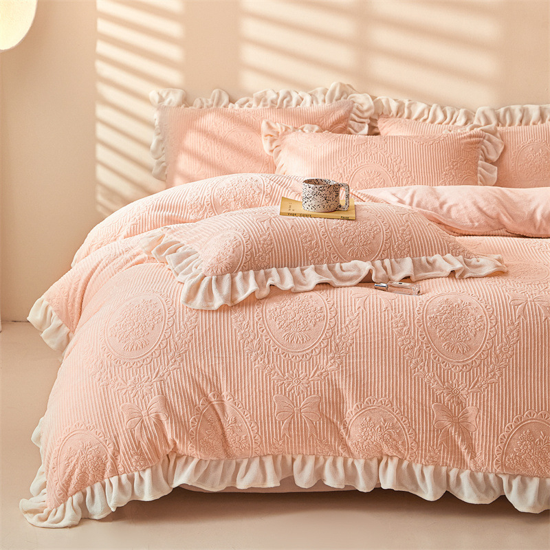 Milk Velvet Coral Fleece Jacquard szövésű Négy Részes ágyneműhuzatkészlet téli használatra
