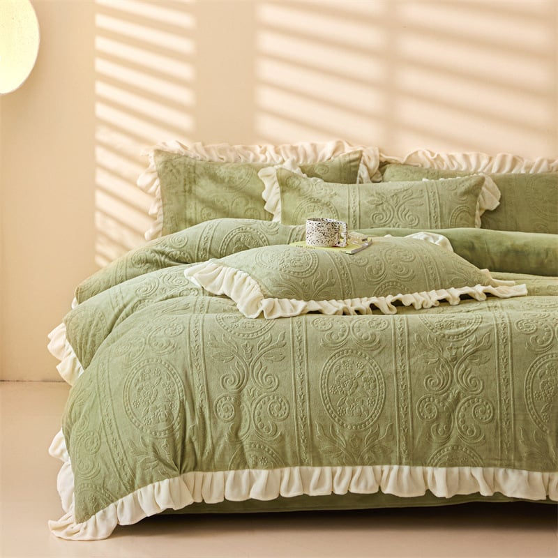 Milk Velvet Coral Fleece Jacquard szövésű Négy Részes ágyneműhuzatkészlet téli használatra