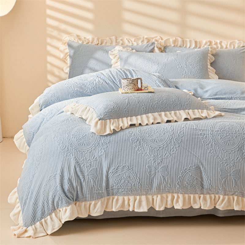 Milk Velvet Coral Fleece Jacquard szövésű Négy Részes ágyneműhuzatkészlet téli használatra