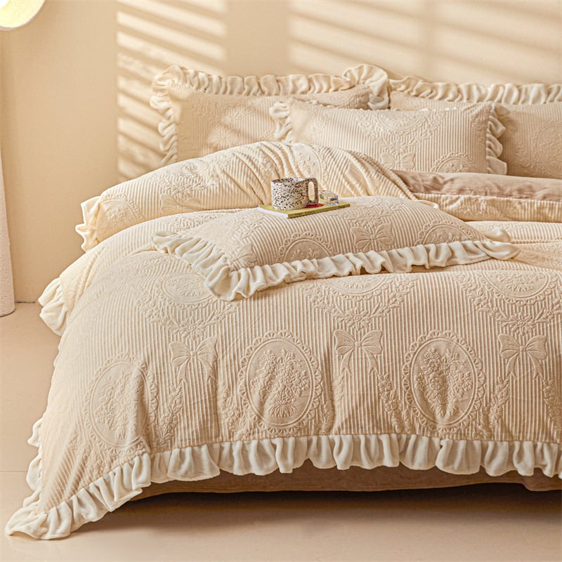 Milk Velvet Coral Fleece Jacquard szövésű Négy Részes ágyneműhuzatkészlet téli használatra