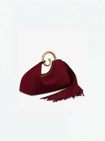 Дамска чанта - еленска кожа, ресни, матова текстура, хоризонтална квадратна форма, цип за отваряне, вътрешен джоб с цип - Зима 2025