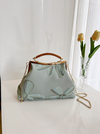 Дамска PU чанта в форма на черупка, китайски стил с бродерия, вечерна чанта с ключалка, подплата полиестер, вътрешни джобове за телефон и ID