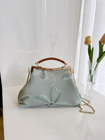 Дамска PU чанта в форма на черупка, китайски стил с бродерия, вечерна чанта с ключалка, подплата полиестер, вътрешни джобове за телефон и ID