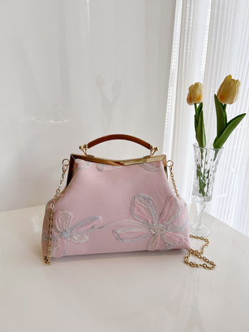 Дамска PU чанта в форма на черупка, китайски стил с бродерия, вечерна чанта с ключалка, подплата полиестер, вътрешни джобове за телефон и ID