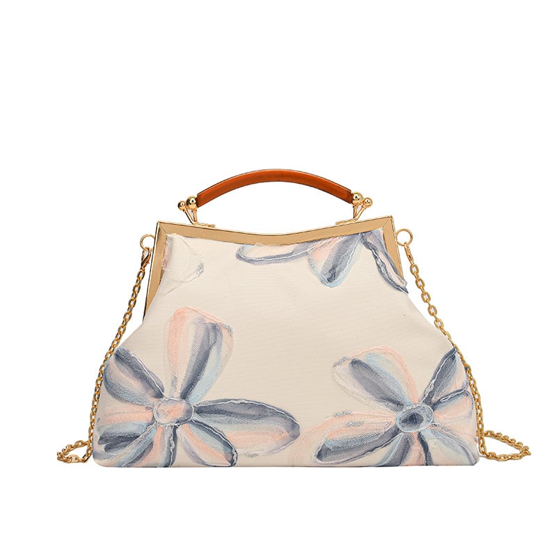 Дамска PU чанта в форма на черупка, китайски стил с бродерия, вечерна чанта с ключалка, подплата полиестер, вътрешни джобове за телефон и ID