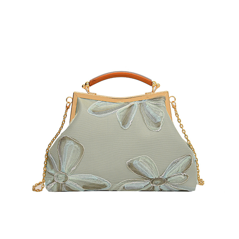 Дамска PU чанта в форма на черупка, китайски стил с бродерия, вечерна чанта с ключалка, подплата полиестер, вътрешни джобове за телефон и ID