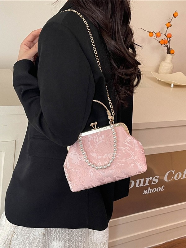 Чанта през рамо с литературен национален стил, композитен плат, хоризонтална квадратна форма, метална рамкова закопчалка, подплата от полиестер, джоб за идентификационна карта