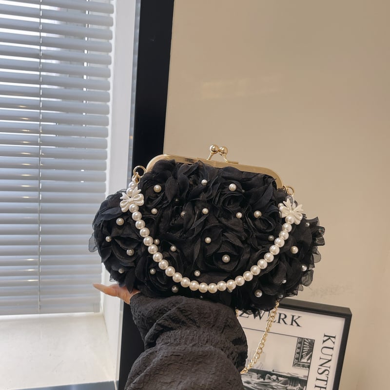 Čipkasta mrežasta clutch torba, oblik školjke, zatvaranje klipom, podstava od sintetičke kože, unutarnja džep sa zatvaračem, jedna naramenica