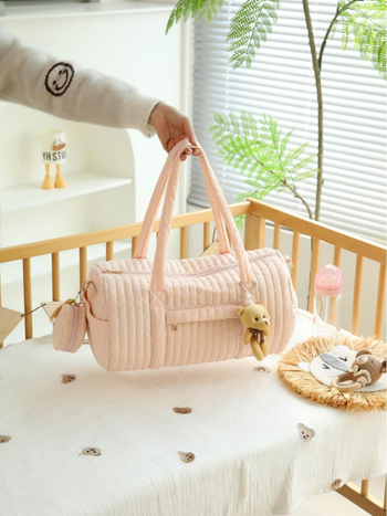 Geantă Boston de călătorie cu buzunar frontal și capac, dungi verticale, ușoară, capacitate 20–35L, material poliester-bumbac