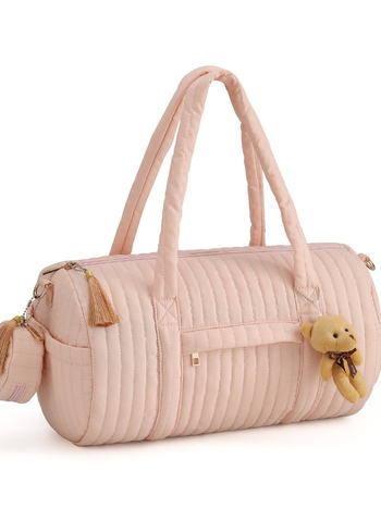 Geantă Boston de călătorie cu buzunar frontal și capac, dungi verticale, ușoară, capacitate 20–35L, material poliester-bumbac