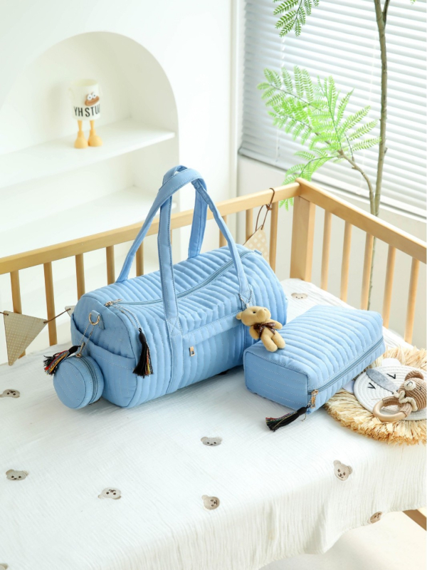 Geantă Boston de călătorie cu buzunar frontal și capac, dungi verticale, ușoară, capacitate 20–35L, material poliester-bumbac