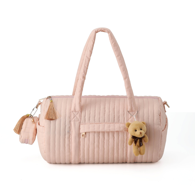 Geantă Boston de călătorie cu buzunar frontal și capac, dungi verticale, ușoară, capacitate 20–35L, material poliester-bumbac