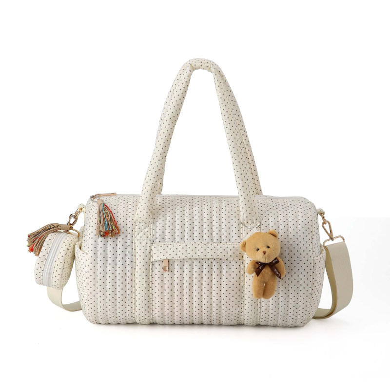 Geantă Boston de călătorie cu buzunar frontal și capac, dungi verticale, ușoară, capacitate 20–35L, material poliester-bumbac