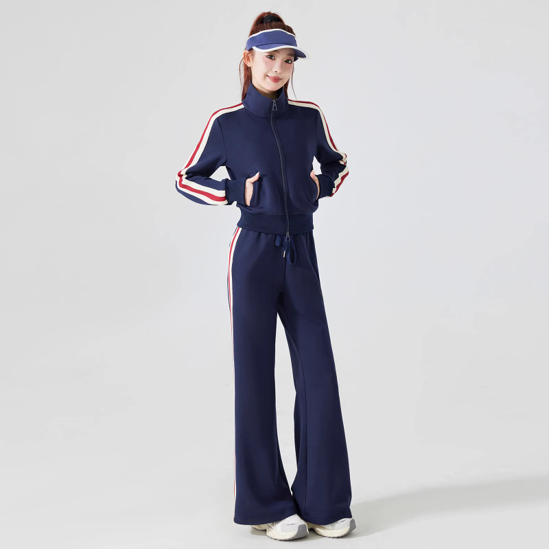 Női csíkos álló galléros dzseki, lazán szabott, hosszú ujjú, poliészter anyag