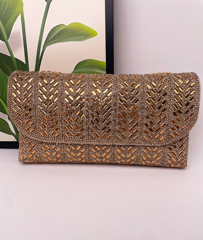 Večernja clutch torbica s kristalima, PU koža, pravokutnog oblika, podlaktni stil, unutarnja ID džep, zatvaranje poklopcem