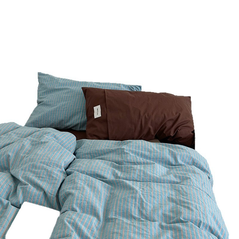 Set posteljine od 100% pamuka s prugama, 4-dijelni, stil gumicom na dnu (fitted sheet), reaktivni tisak