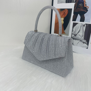 Ženska šljokičasta clutch torbica za večernje, vodoravni kvadratni oblik, magnetsko zatvaranje, poliester materijal i podstava, unutarnja ID džep i pretinac