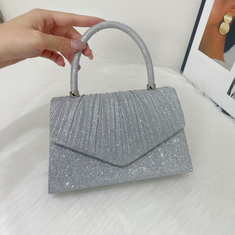 Ženska šljokičasta clutch torbica za večernje, vodoravni kvadratni oblik, magnetsko zatvaranje, poliester materijal i podstava, unutarnja ID džep i pretinac