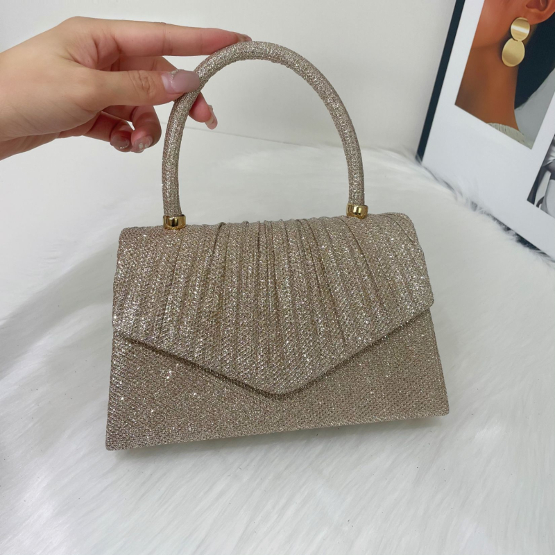 Ženska šljokičasta clutch torbica za večernje, vodoravni kvadratni oblik, magnetsko zatvaranje, poliester materijal i podstava, unutarnja ID džep i pretinac