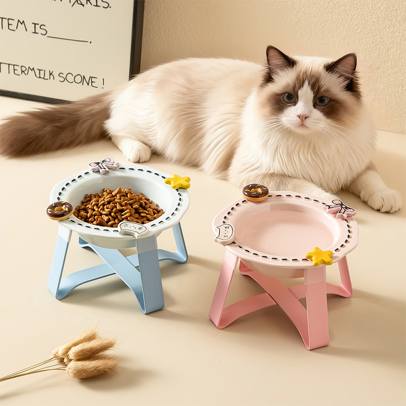 Anmeixi Κεραμικό μπολ γάτας με μη ολισθηρή προστασία αυχένα και ανυψωμένη βάση – μπολ φαγητού και νερού για γάτες