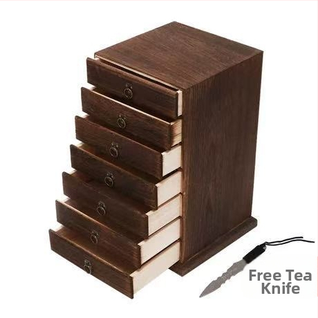 Ξύλινο κουτί τσαγιού με συρταρωτό, πολυεπίπεδο δίσκο τσαγιού, χωρητικότητα 18 L, μοντέλο 121, σετ 12 τεμαχίων