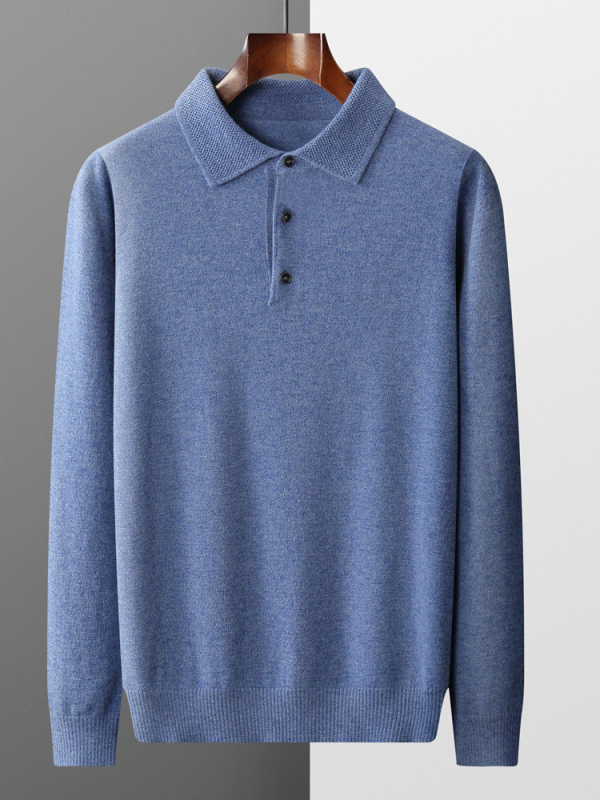 Ανδρικό πουλόβερ μαλλιού με πόλο γιακά, φαρδιά γραμμή, μακριά μανίκια, 100% μαλλί, χειμωνιάτικο επαγγελματικό ένδυμα