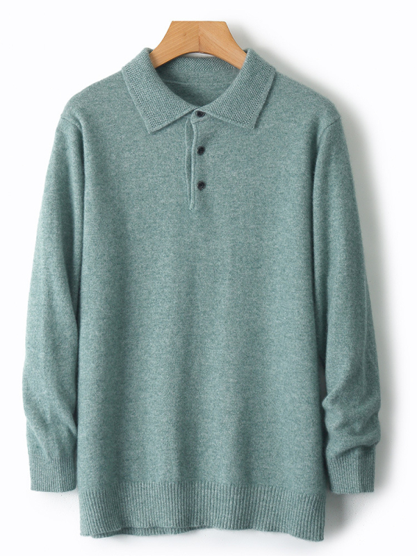 Ανδρικό πουλόβερ μαλλιού με πόλο γιακά, φαρδιά γραμμή, μακριά μανίκια, 100% μαλλί, χειμωνιάτικο επαγγελματικό ένδυμα