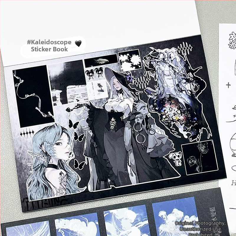 Kniha nálepiek s postavami – DIY materiál, potiahnutý papier, tlač, tmavá séria