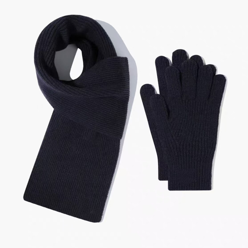 Комплект ръкавици и шал, памучна тъкан с права тъкан, зимна топлина, съдържание на памук 31–50%