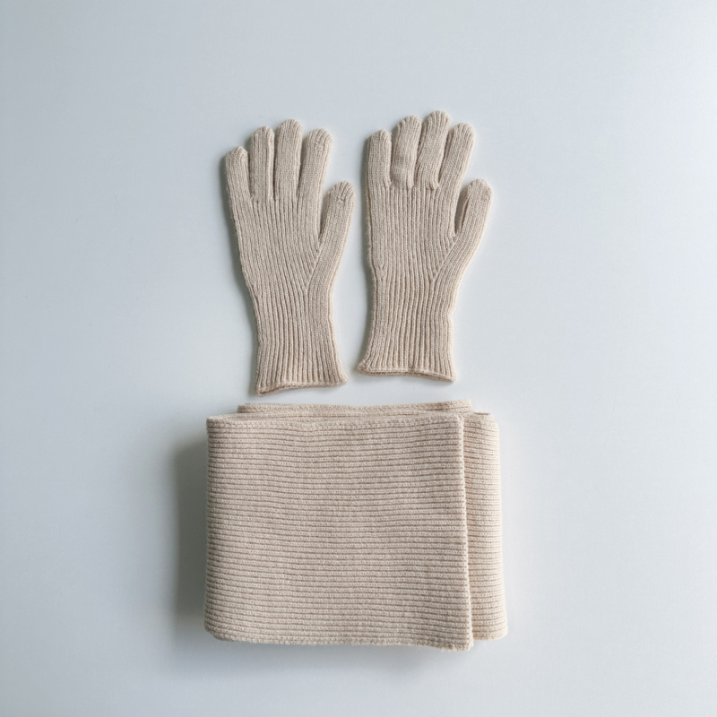 Комплект ръкавици и шал, памучна тъкан с права тъкан, зимна топлина, съдържание на памук 31–50%