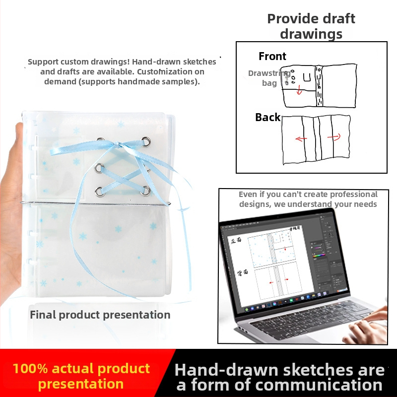 Dosar PVC cu carcasă înlocuibilă și buzunar transparent, legare cu foi libere, stil drăguț japonez/coreean
