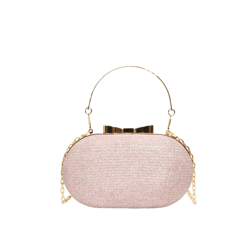 Geantă de seară cu lanț strălucitor și mână/pe umăr texturată, formă ovală, poliester, închidere cu lacăt, căptușeală din bumbac, exterior 3D, stil: femeie matură elegantă, Primăvara 2025