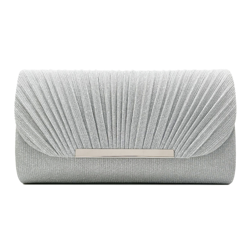 Clutch de seară pentru femei, margine metalică, model scoică, formă pătrată mică, material Jinsha