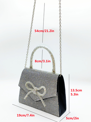 Geantă de seară pentru femei din PU, formă pătrată orizontală, închidere magnetică, buzunar interior pentru telefon, căptușeală poliester