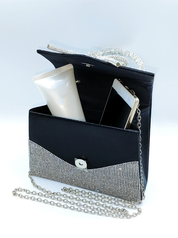 Geantă de seară pentru femei din PU, formă pătrată orizontală, închidere magnetică, buzunar interior pentru telefon, căptușeală poliester